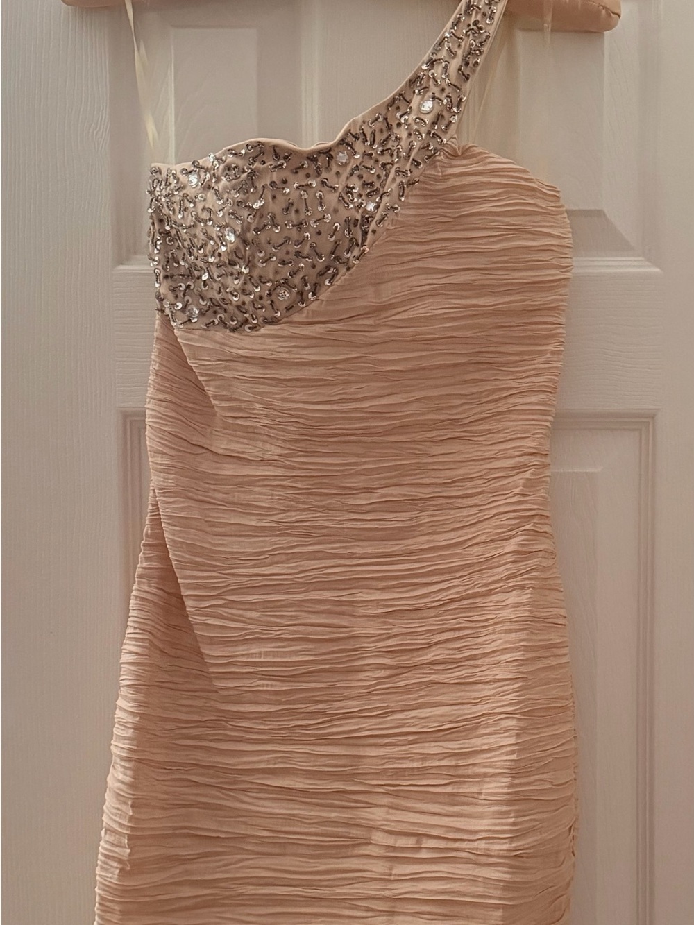 Romeo & Juliet Couture One-Shoulder Blush Beaded Cocktail Dress
